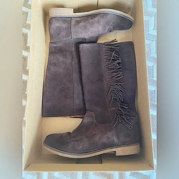 Lucky Brand Grayer Fringe Tall Boot Java Brown 9 - Picture 3 of 14
